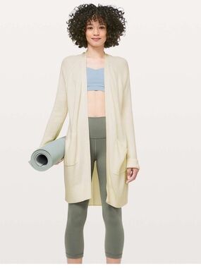 Lululemon Cardigan Sweater Women’s Size 10 Cream Open Front Knit Long C3